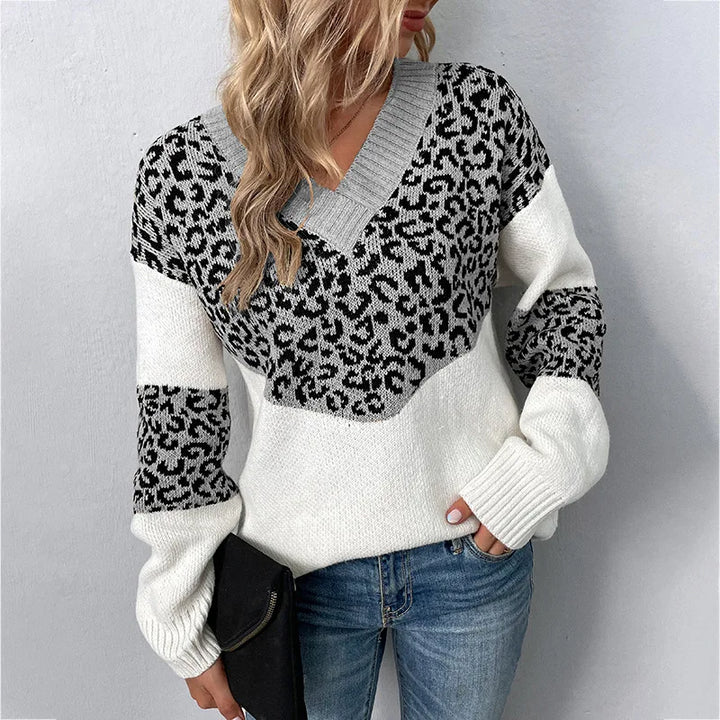 Gabriela™ | Elegant V-hals Sweater Leopard