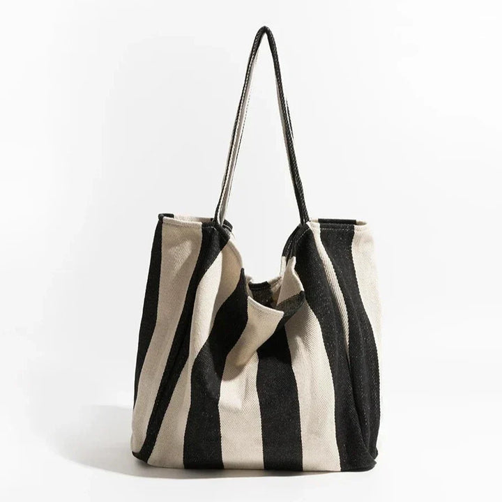 Stribet Tote Bag i Holdbart Lærred