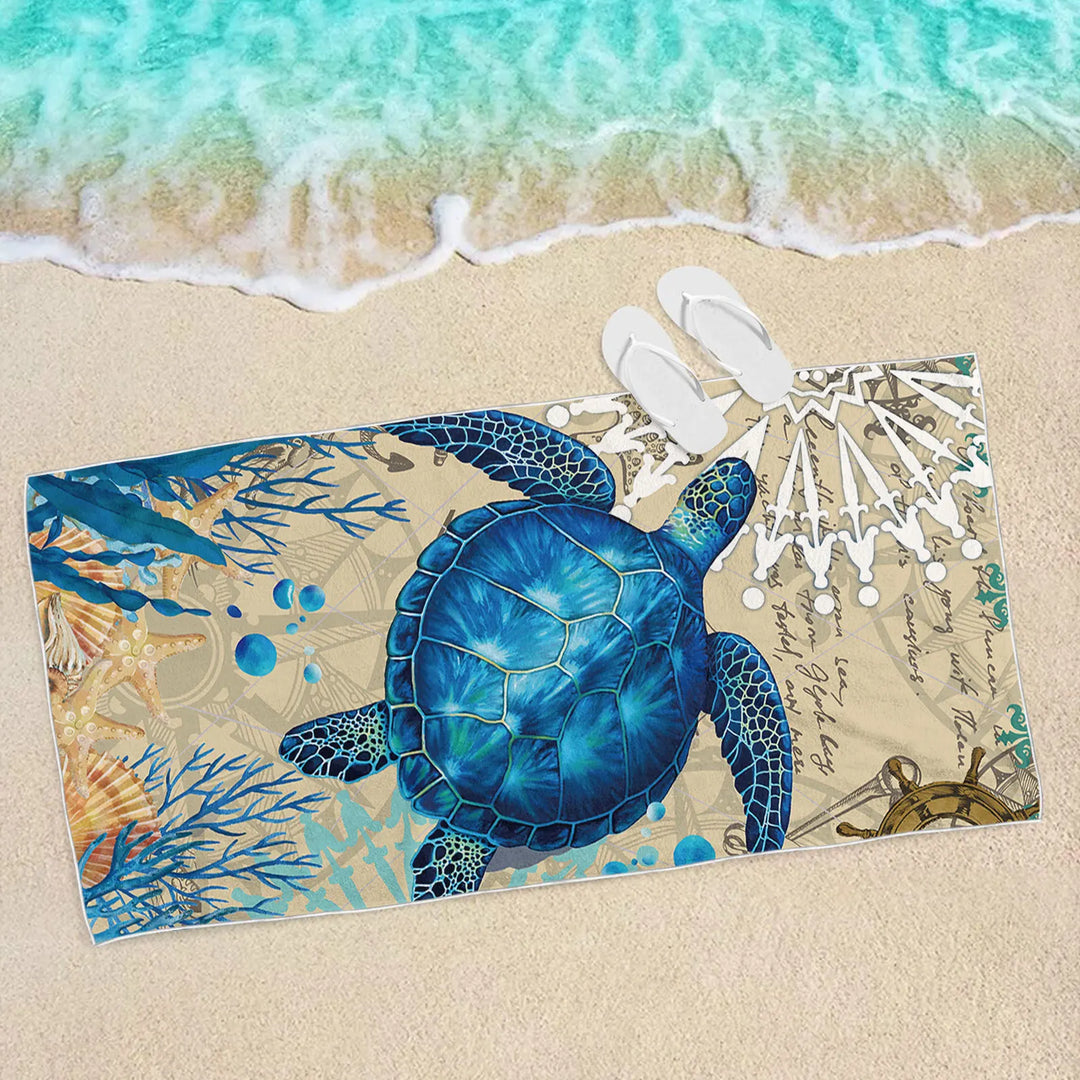 Højabsorberende Mikrofiber Strandhåndklæde med Skildpadde Motiv