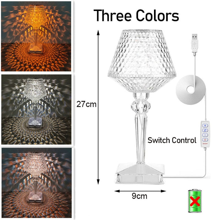 Genopladelig Diamantkrystal Bordlampe med Touchfunktion