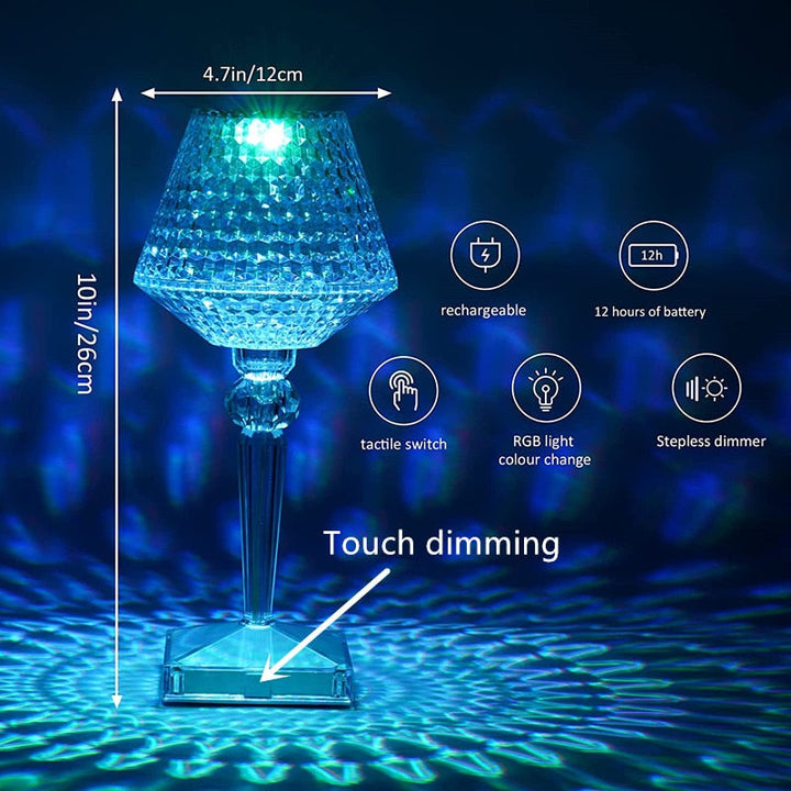Genopladelig Diamantkrystal Bordlampe med Touchfunktion