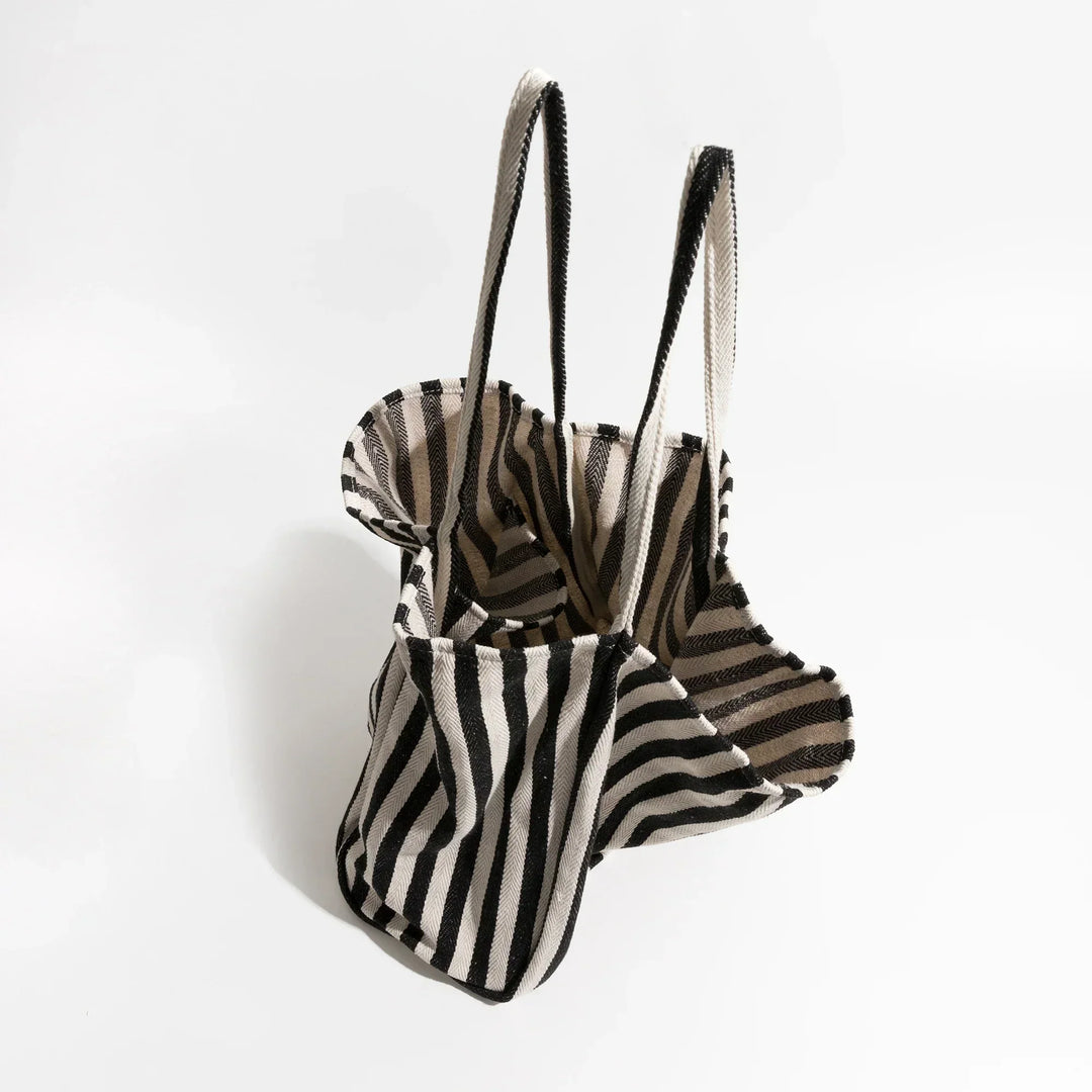 Stribet Tote Bag i Holdbart Lærred