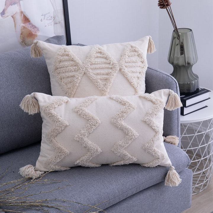 Boho Pude Covers med Frynser og Zigzag Mønster