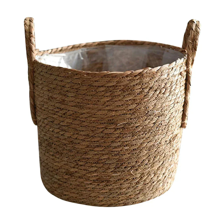 Håndlavet Ekstra Stor Strå Opbevaringskurv med Vintage Design