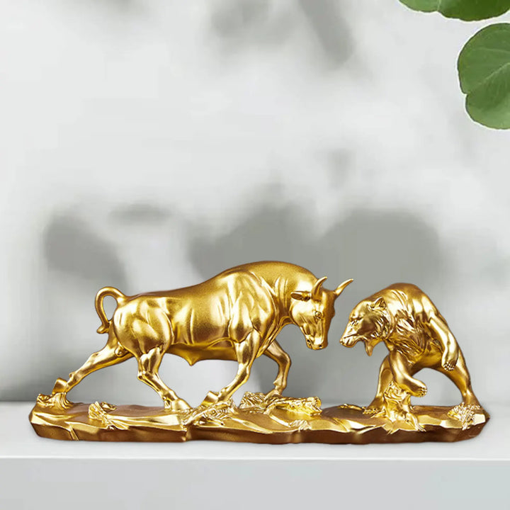 Tyren og Bjørnen Harpiks Skulptur - Elegant Kontor Dekorationsfigur