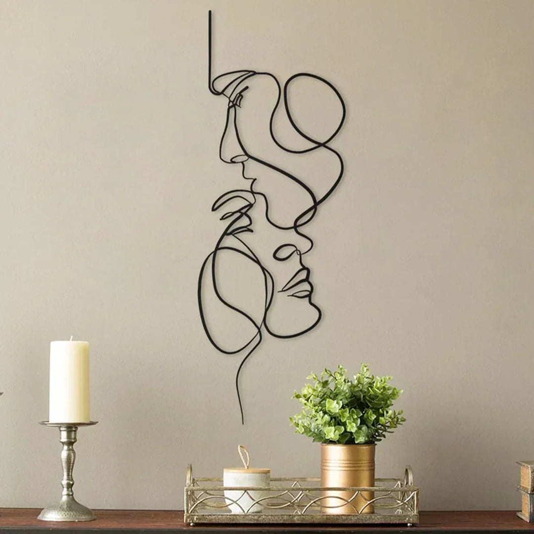 Moderne Sort Metal Abstrakt Ansigt Vægkunst Skulptur