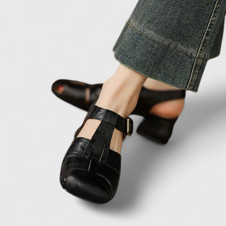 Daniela | Dame Vintage Sandaler med Peeptoe og Blokhæl