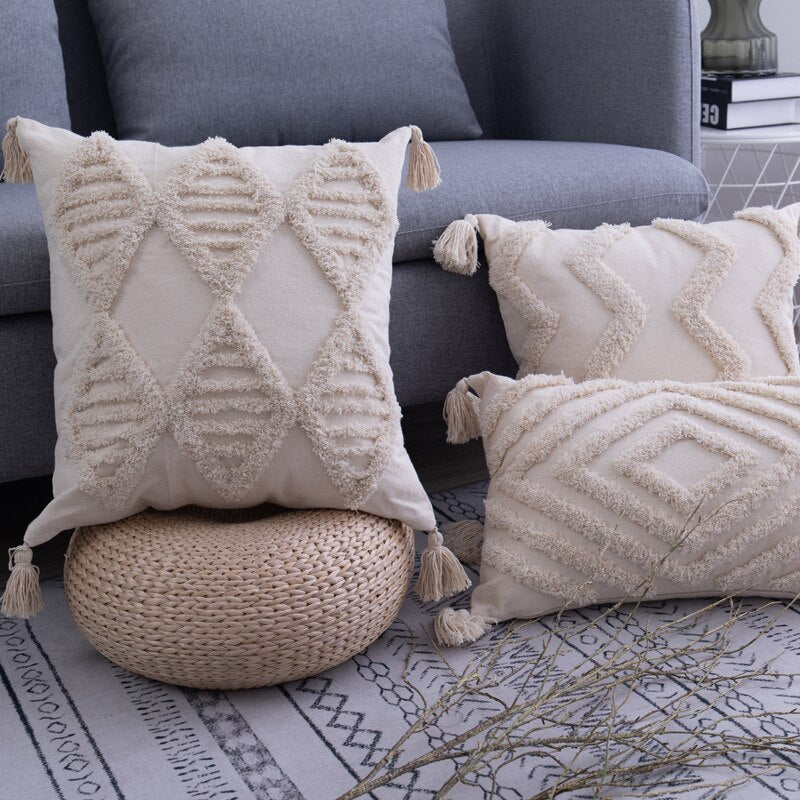 Boho Pude Covers med Frynser og Zigzag Mønster