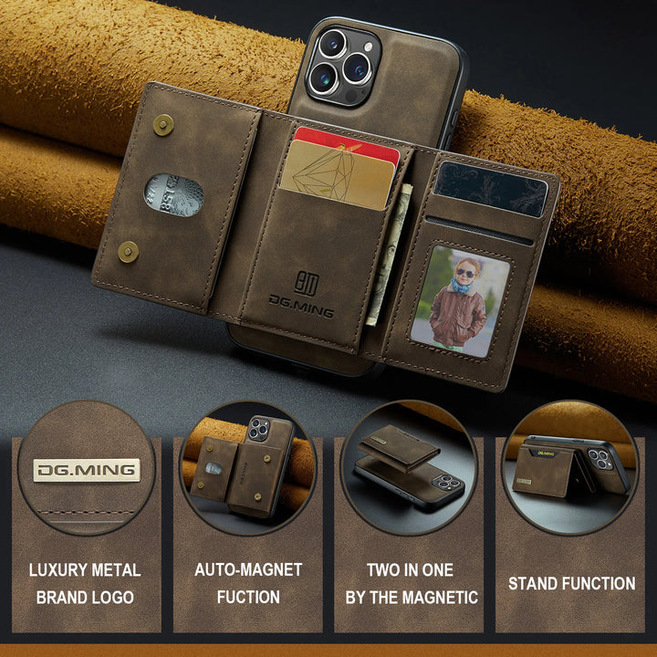 Magnetisk 2-i-1 iPhone Cover med Aftagelig Læderpung