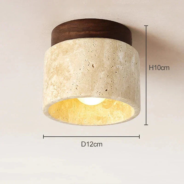 Gul Marmor og Træ Loftlampe med E27 Fatning