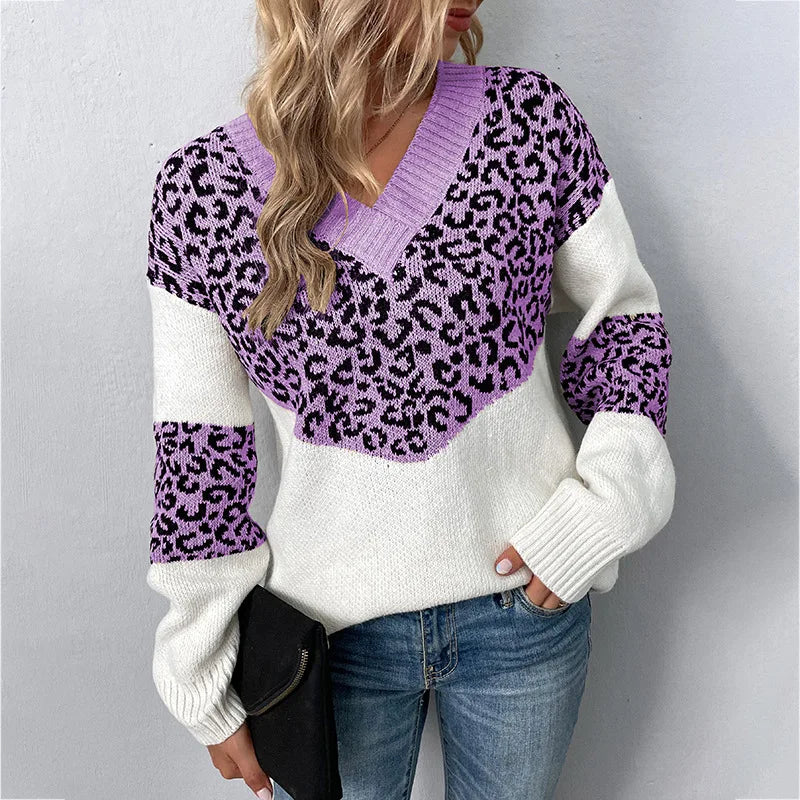 Gabriela™ | Elegant V-hals Sweater Leopard
