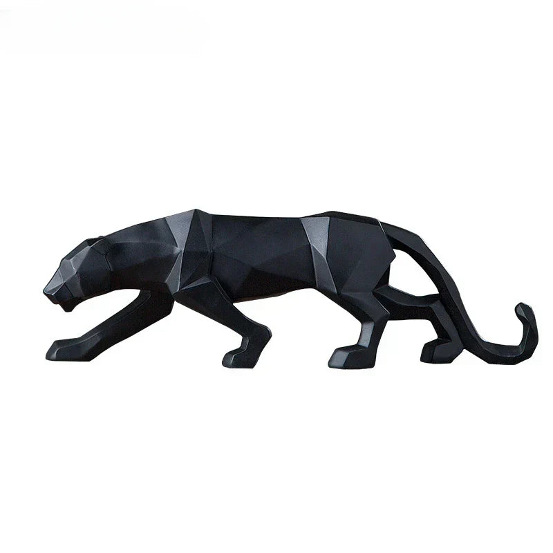 Abstrakt Leopard Statue i Resin - Geometrisk Dyrefigur til Moderne Indretning