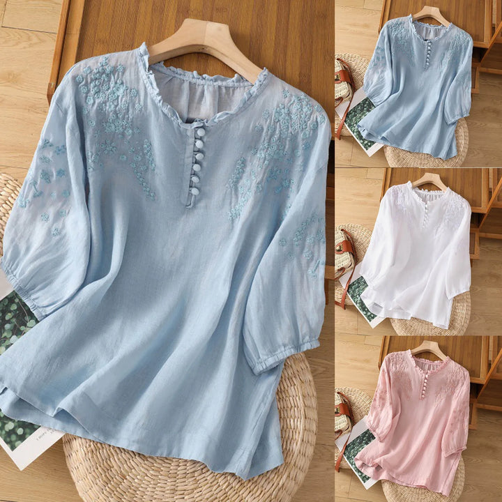 Suzanne™ | Blomstret Bluse med Knaplukning