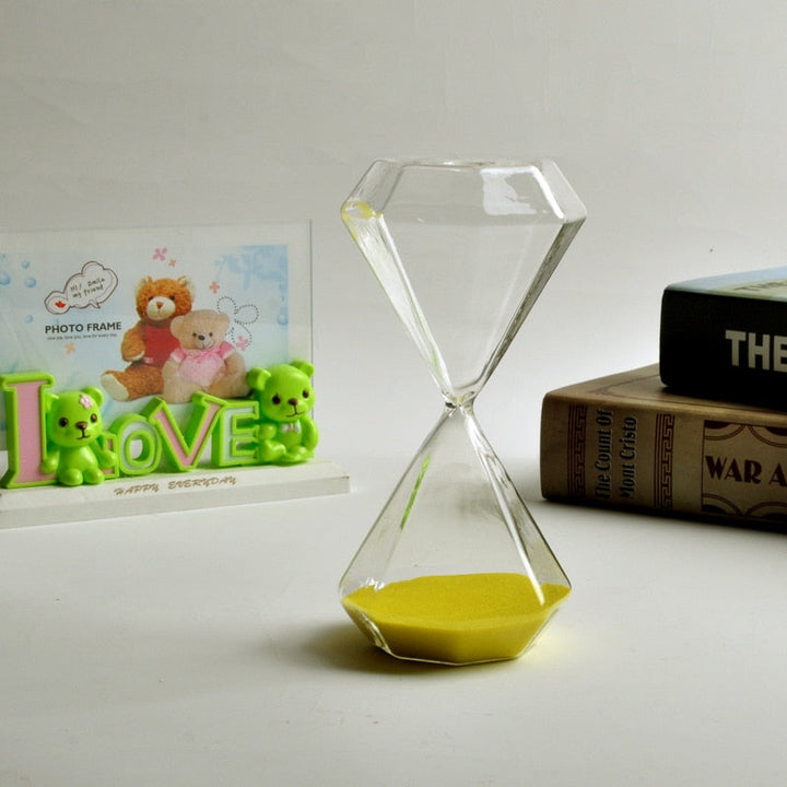 Diamantformet Glas Timeglas med Farverigt Sand - 5-60 Minutters Timer