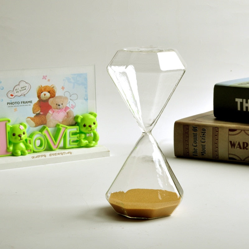 Diamantformet Glas Timeglas med Farverigt Sand - 5-60 Minutters Timer