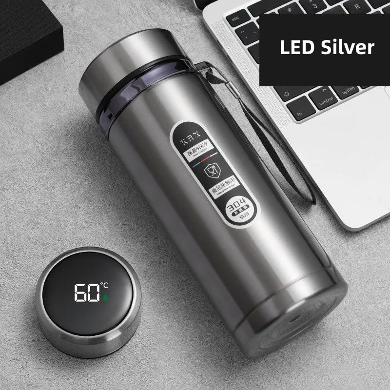 Rustfrit Stål Termoflaske med LED Temperaturdisplay, 500-1000 ml