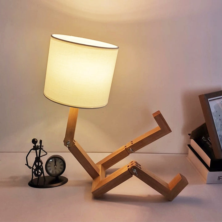 Træ Robot Skrivebordslampe med LED-lys