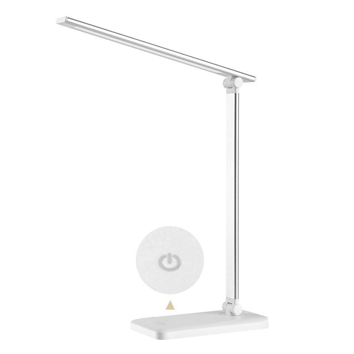Minimalistisk Sammenklappelig USB LED Skrivebordslampe i Sølv og Sort med Justerbar Lysstyrke
