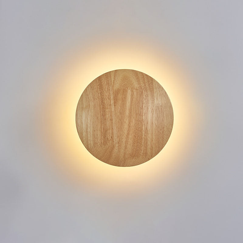 Minimalistisk Træ LED Væglampe i Rund og Oval Form