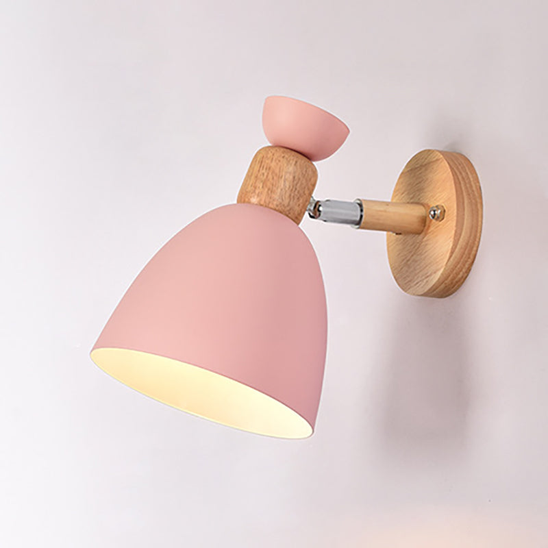 Rund Aluminium Væglampe med Træskærm - Minimalistisk Design