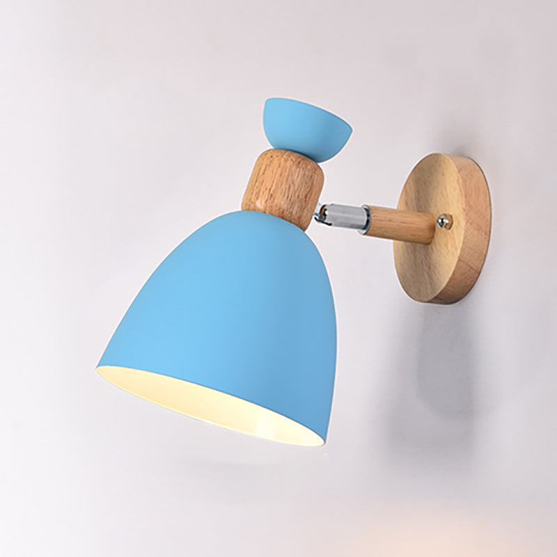 Rund Aluminium Væglampe med Træskærm - Minimalistisk Design