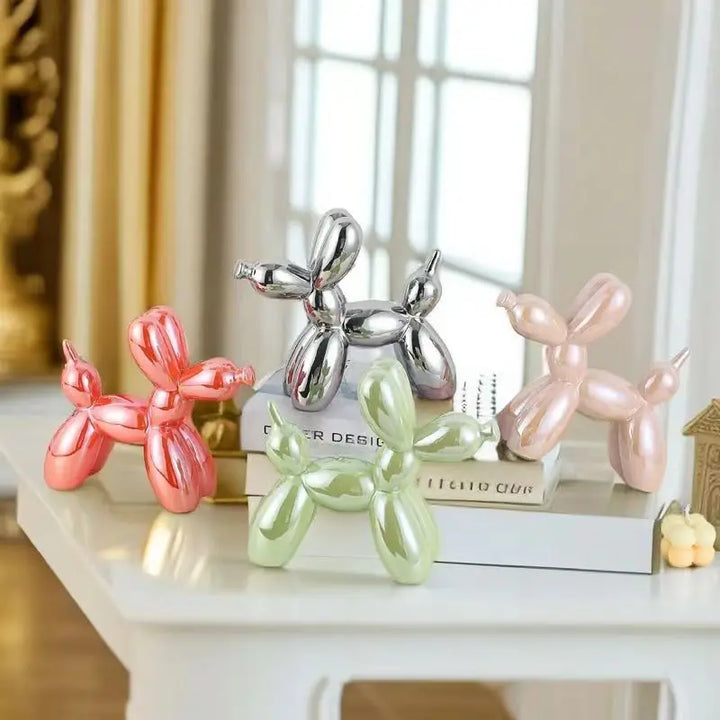 Mini Keramisk Ballonhund Skulptur i Livlige Farver