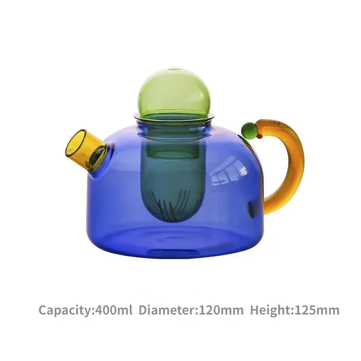 Håndlavet Vintage Glas Teapot med Blå Yderside og Amber Håndtag