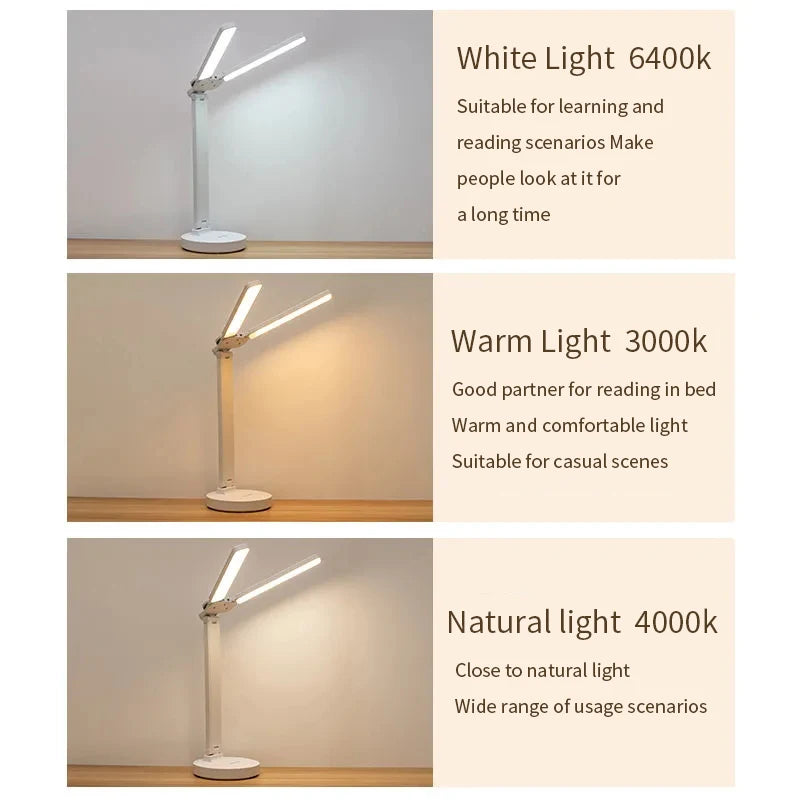 Justerbar Genopladelig LED Skrivebordslampe med Telefonholder