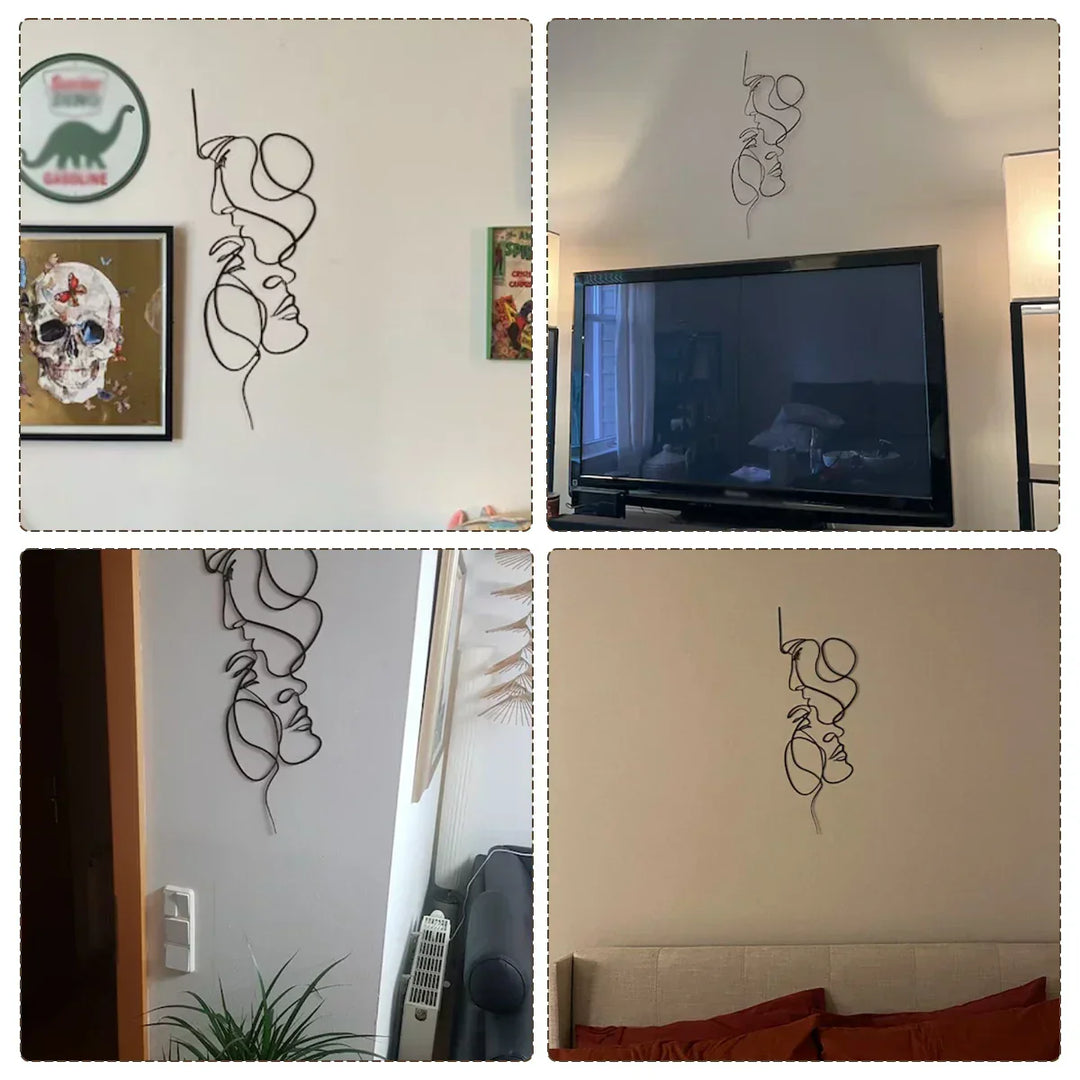 Moderne Sort Metal Abstrakt Ansigt Vægkunst Skulptur