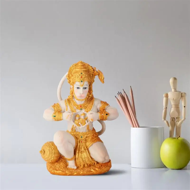 Elegant Resin Lord Hanuman Figurine i Guld