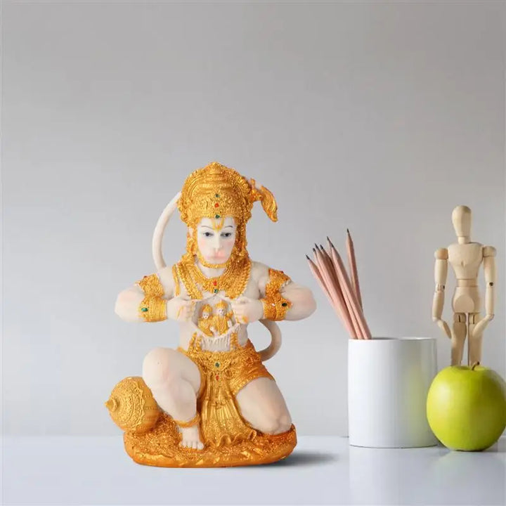 Elegant Resin Lord Hanuman Figurine i Guld