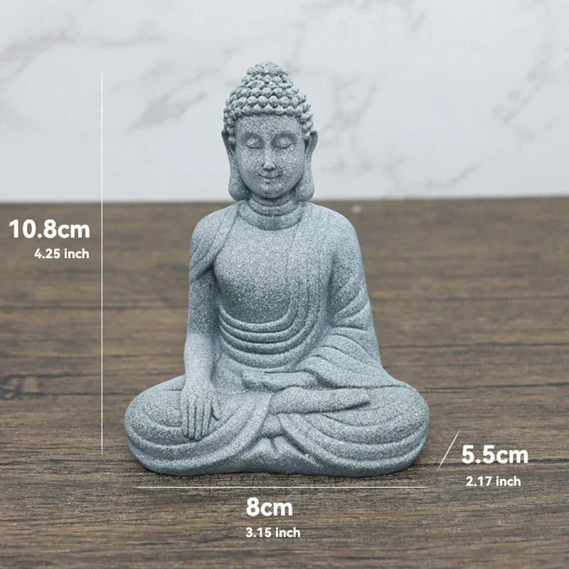 Lille Buddha Statue i Sandsten til Meditation og Zen Have