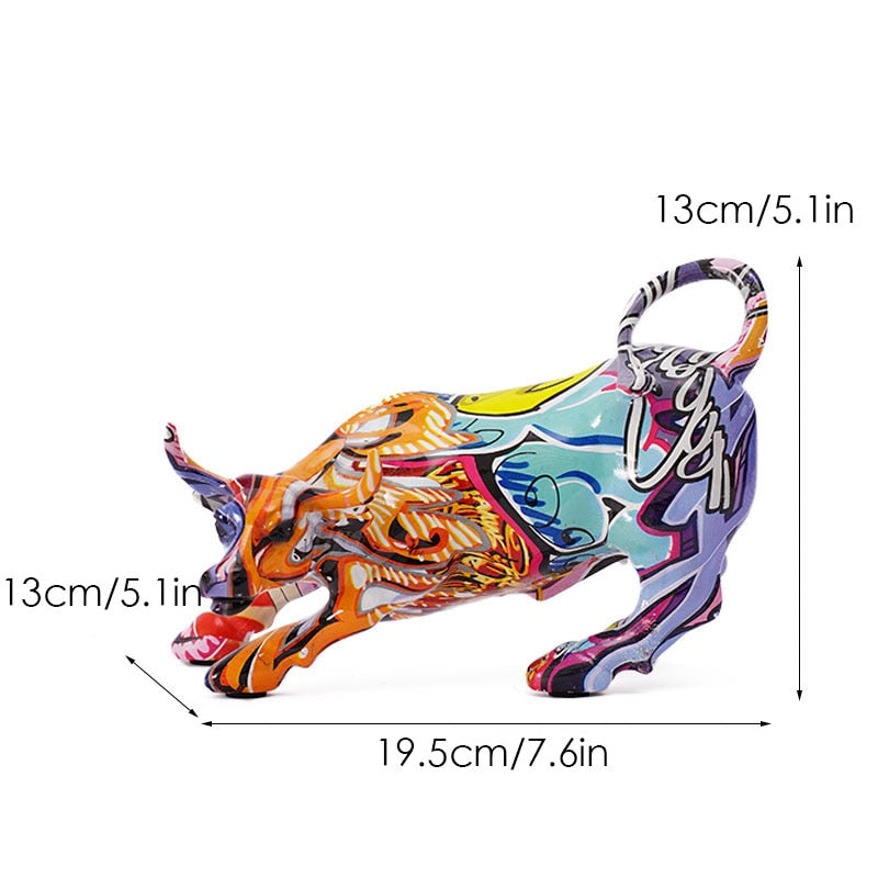 Farverig Graffiti Tyr Statue i Resin