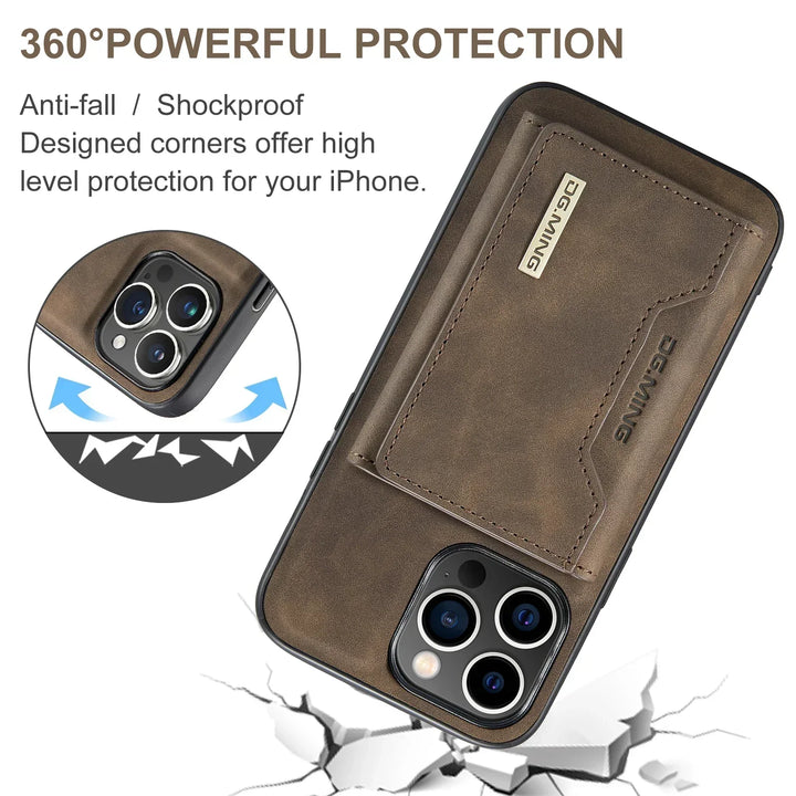 Magnetisk 2-i-1 iPhone Cover med Aftagelig Læderpung