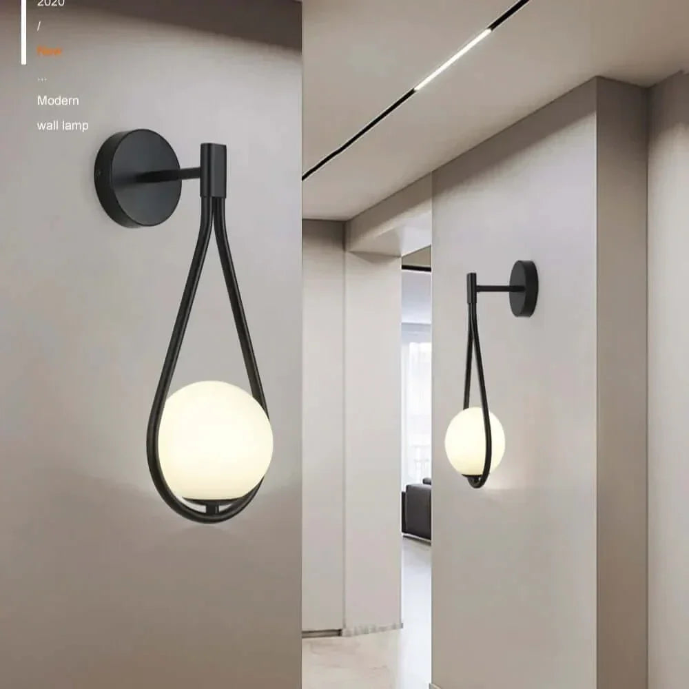 Moderne Glas Orb Væglampe i Sort eller Guld