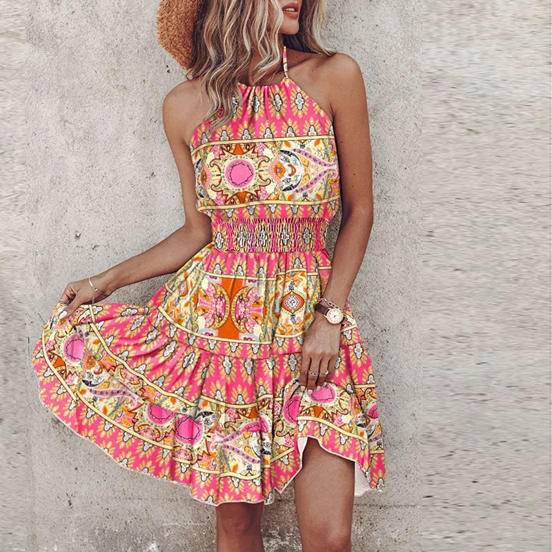 Amber | Kvinders Halter Blonde Flowy Draperet Kjole