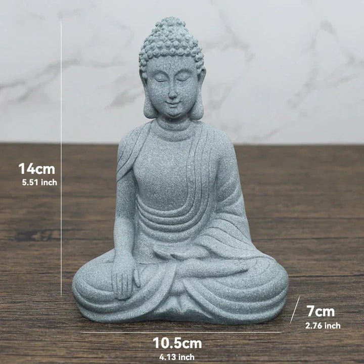 Lille Buddha Statue i Sandsten til Meditation og Zen Have