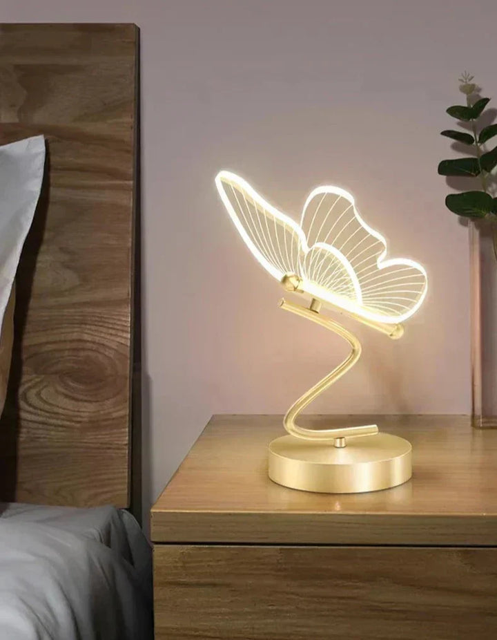 Justerbar LED Sommerfugl Bordlampe i Metal og Glas