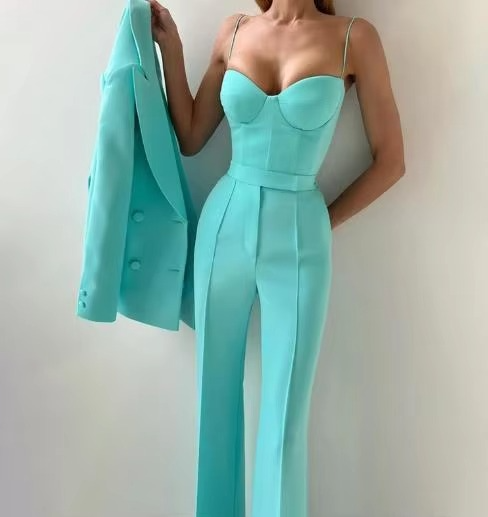 Tiffany | Kvinders Tre-delt Blazer Sæt Korset Top & Flared Bukser