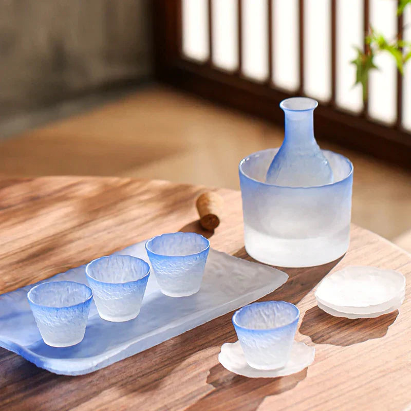 Ombre Blå Glas Sake Sæt med Kande og Kopper