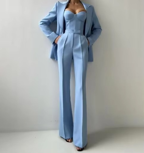 Tiffany | Kvinders Tre-delt Blazer Sæt Korset Top & Flared Bukser
