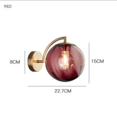 Farverig Glas Væglampe med Guldbase og LED Belysning