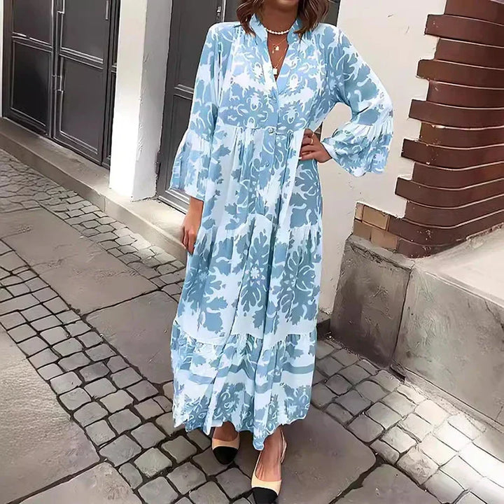 Harmony | Kvinders Boho Flowy Printed Draped Maxi Kjole Casual
