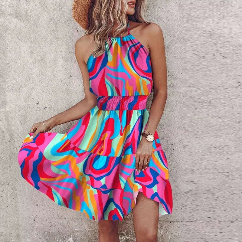Amber | Kvinders Halterneck Blonde Flowy Draperet Kjole
