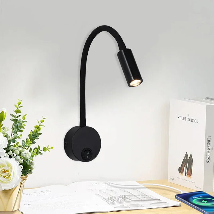 Justerbar LED Læselampe med Fleksibel Arm i Sort