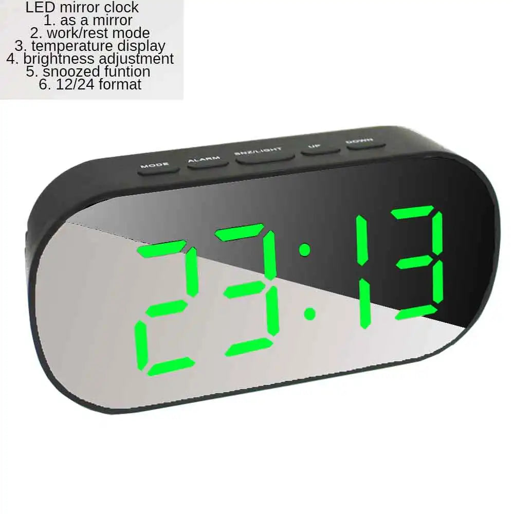 Buet LED Vækkeur med Snooze og Spejlfinish