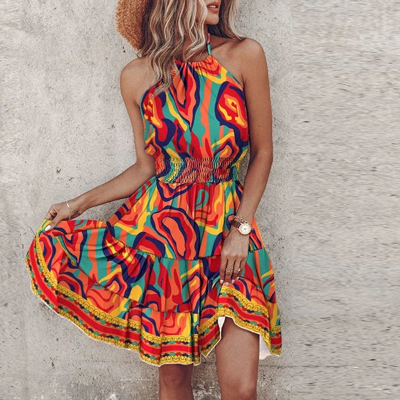 Amber | Kvinders Halterneck Blonde Flowy Draperet Kjole