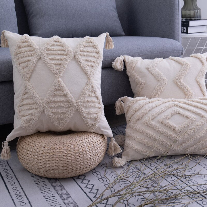 Boho Pude Covers med Frynser og Zigzag Mønster