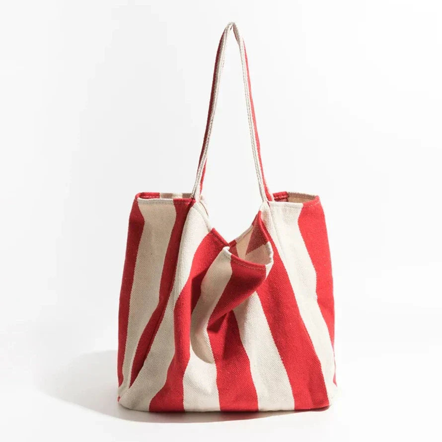 Stribet Tote Bag i Holdbart Lærred