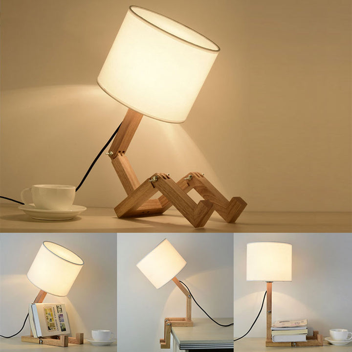 Træ Robot Skrivebordslampe med LED-lys